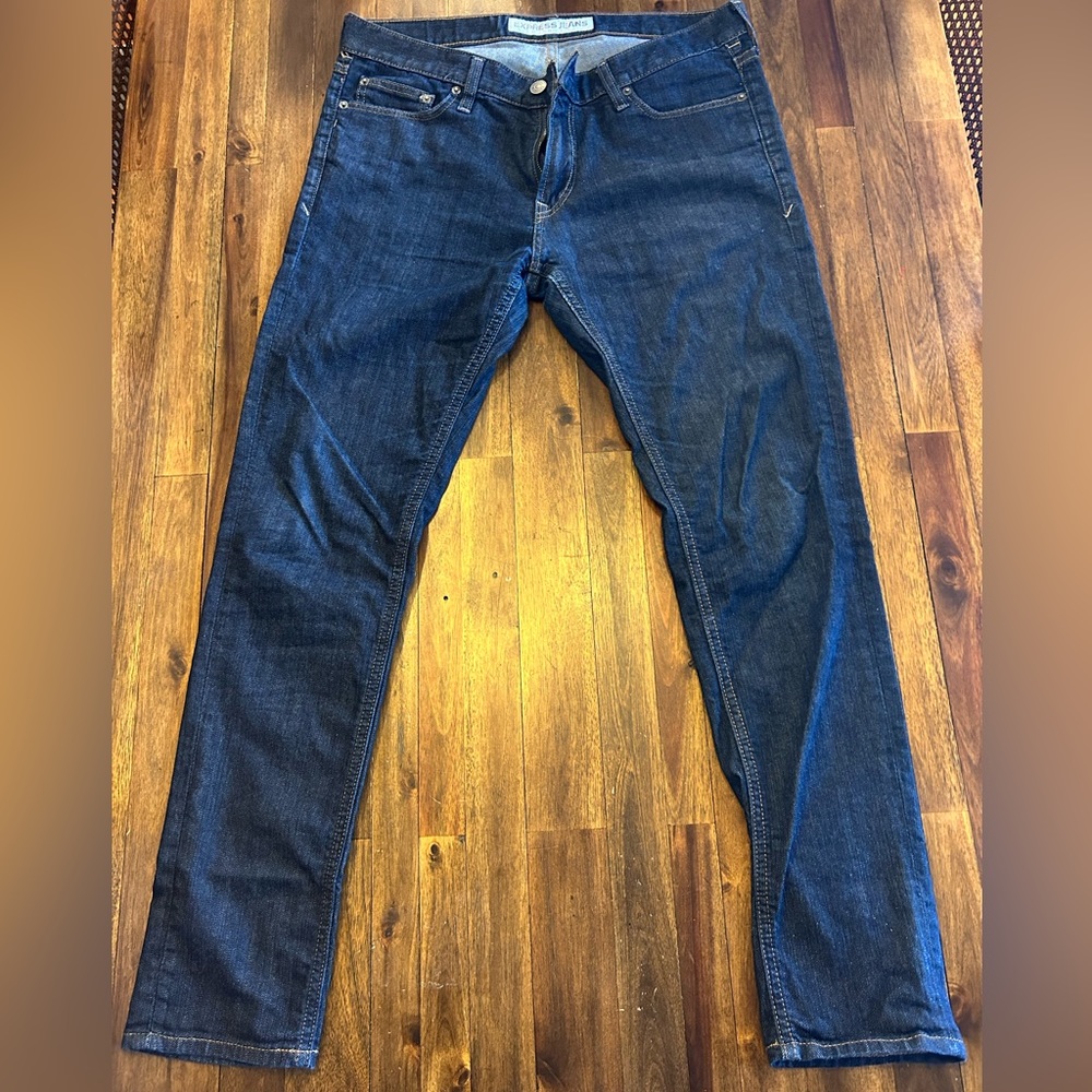 Men’s Express jeans in dark wash. Super skinny fit. Size 34x32.